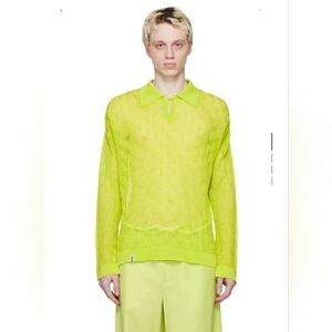 Bonsai Men's Acid Green Long Sleeved Polo Shirt NWT